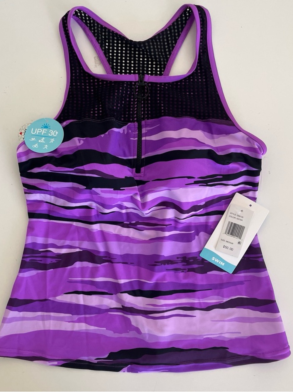 ZeroXposur Swimwear Purple & Black pattern women's tankini swimsuit top Size M